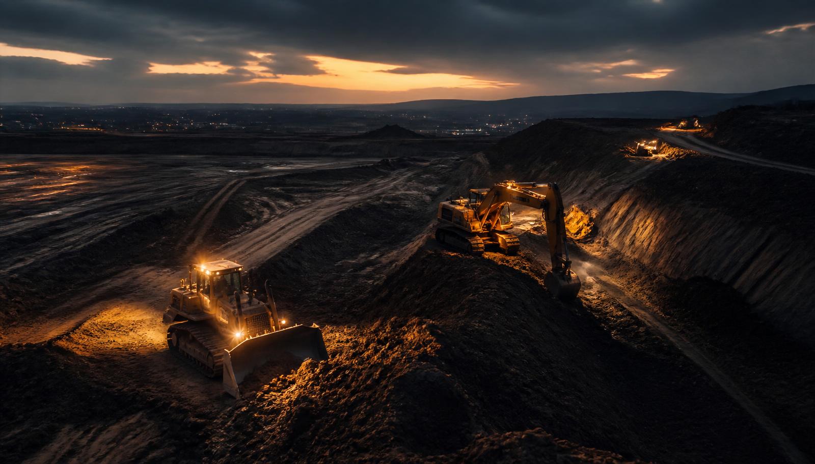 Excavator moving dirt on an active earthwork jobsite
